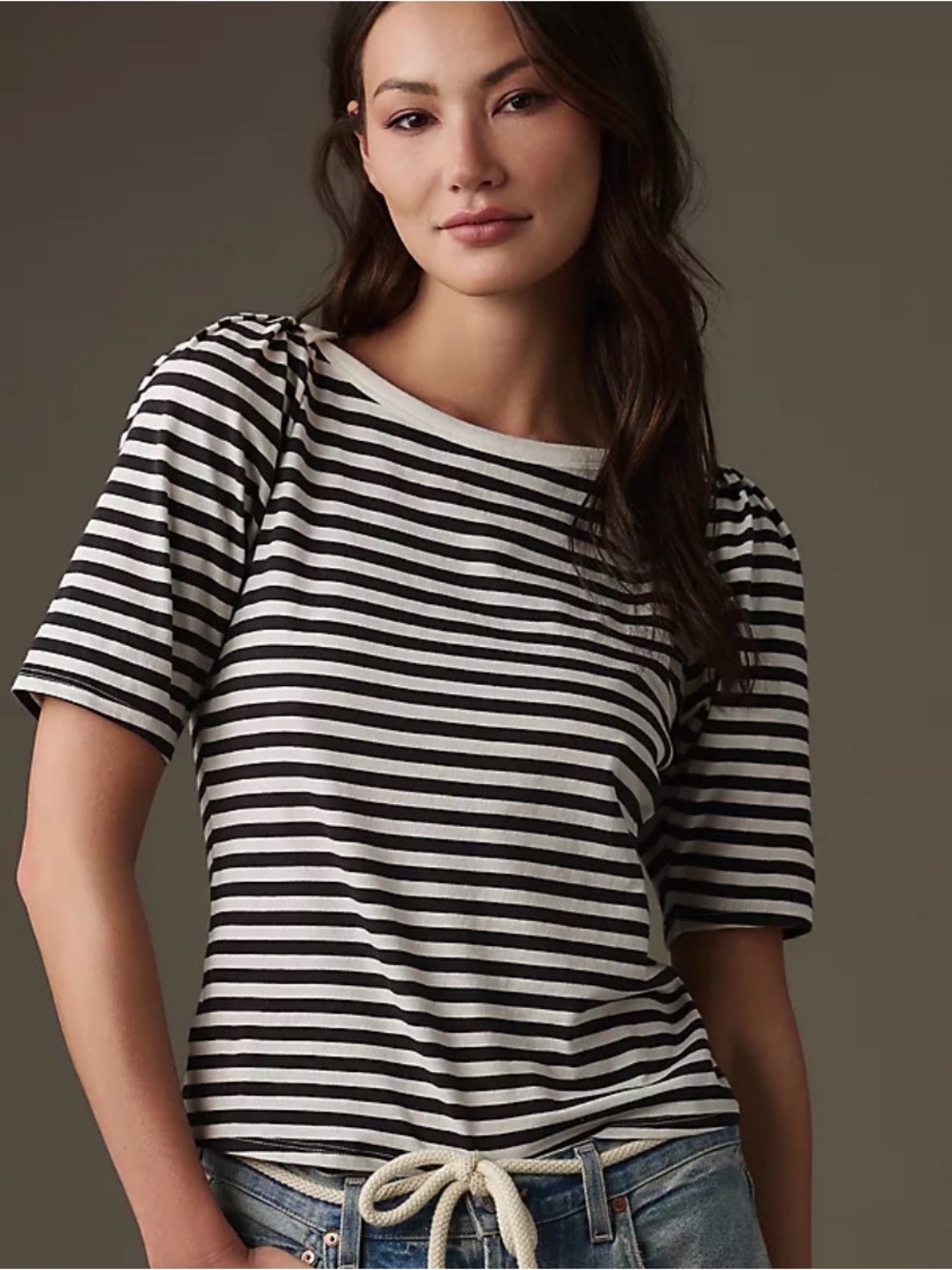 Nation LA Deana Black White Striped Tee T Shirt Top Organic Cotton Medium M